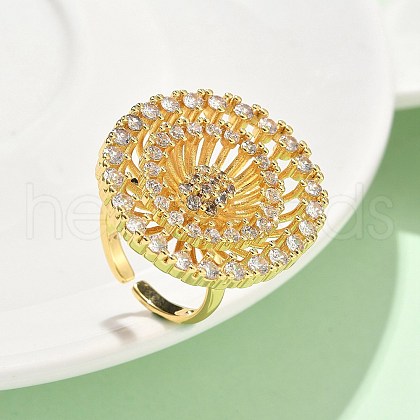 Brass Micro Pave Cubic Zirconia Adjustable Open Cuff Rings RJEW-V009-03G-1
