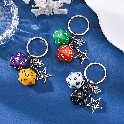 3Pcs 3 Colors Dice Opaque Acrylic Pendant Keychain KEYC-JKC01198-1
