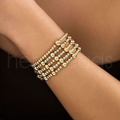 5Pcs 5 Styles Brass & CCB Beaded Stretch Bracelet Set WGE7C54-12-1
