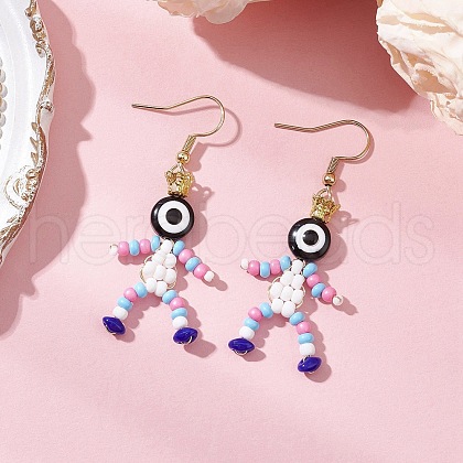 Human with Evil Eye Baking Paint Glass Seed Beads Resin Dangle Earrings EJEW-MZ00431-02-1