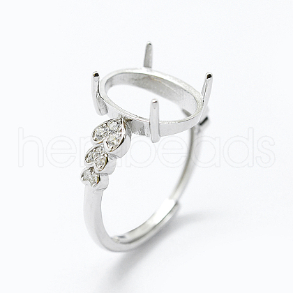 Anti-Tarnish Rhodium Plated 925 Sterling Silver Finger Ring Components STER-G027-04P-1