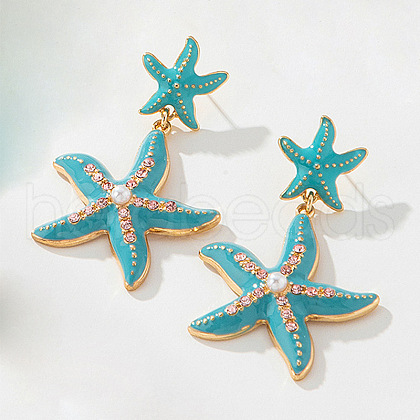 Starfish Alloy Enamel Dangle Stud Earrings FS-WGF2A9E-03-1