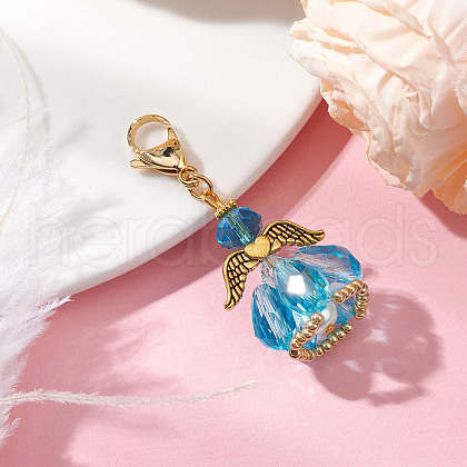 Angel Glass Beaded & Alloy Pendant Decorations HJEW-MZ00190-03-1