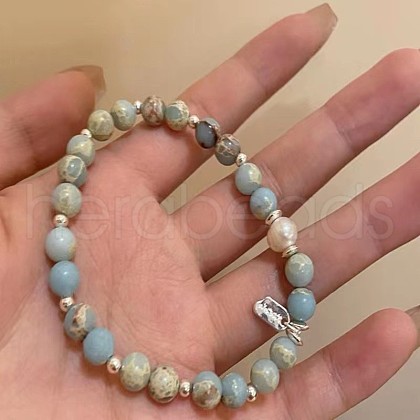 Handmade Porcelain Round Beads Stretch Bracelets for Women WG88E43-06-1