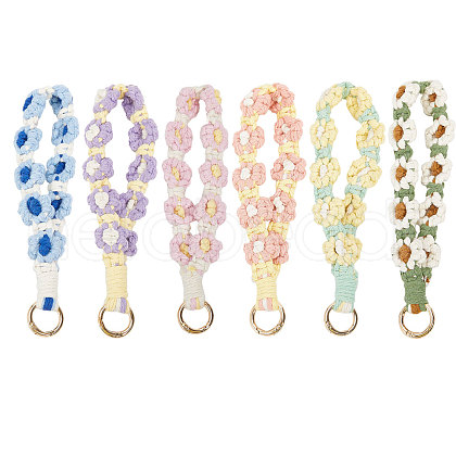 Globleland 6Pcs 6 Colors Bohemia Cotton Daisy Wrist Strap Pendant Decorations HJEW-GL0001-14-1