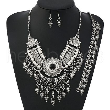 Alloy with Synthetic Turquoise Teardrop Tassel Pendant Necklaces & Dangle Earrings & Charm Bracelets Sets FS-WG69A95-05-1