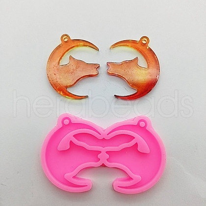 Moon with Wolf Head Pendant Silhouette Silicone Molds DIY-M034-16-1