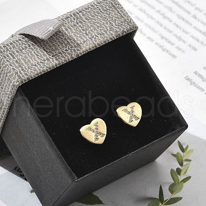 Rack Plating Brass Micro Pave Clear Cubic Zirconia Stud Earrings EJEW-K299-01G-X-1