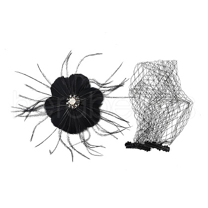 Bridal Wedding Mesh Feather Fascinator Hats Hair Chips OHAR-XCP0001-13-1