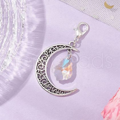 Alloy Moon & Glass Pendant Decorations HJEW-JM02689-07-1