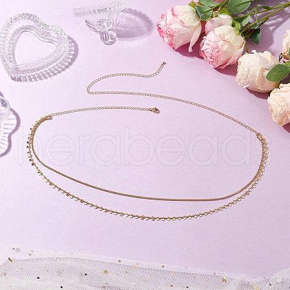 Brass Star Charm Double Layer Curb Waist Chains for Women NJEW-C00040-1