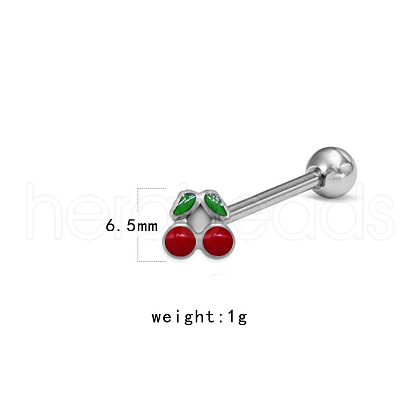 Cherry Stainless Steel Enamel Straight Barbell 15 Gauge Piercing Tongue Rings for Women Men WG3D6AB-09-1