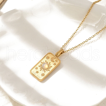 304 Stainless Steel Pave Opalite Rectangle Pendant Necklaces for Women Men NJEW-R018-05G-01-1