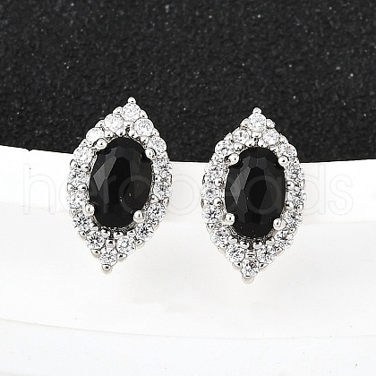 Brass Micro Pave Cubic Zirconia Stud Earrings EJEW-M103-02P-1
