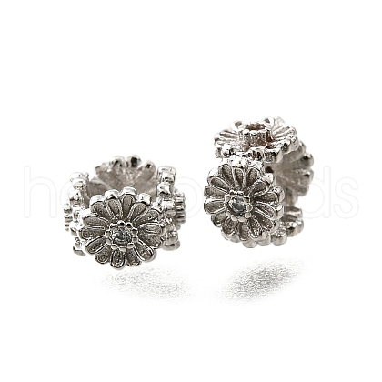 Flower Brass Micro Pave Clear Cubic Zirconia European Beads KK-V011-05P-1