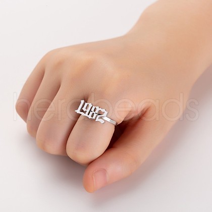 Birth Year 201 Stainless Steel Adjustable Open Cuff Rings FS-WG46D84-09-1
