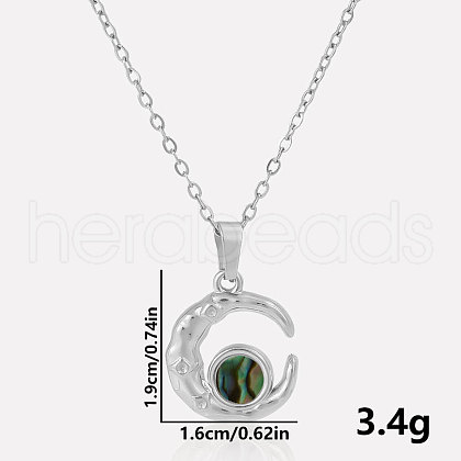 304 Stainless Steel Pave Natural Paua Shell Crescent Moon Pendant Necklaces ZQ6791-1-1