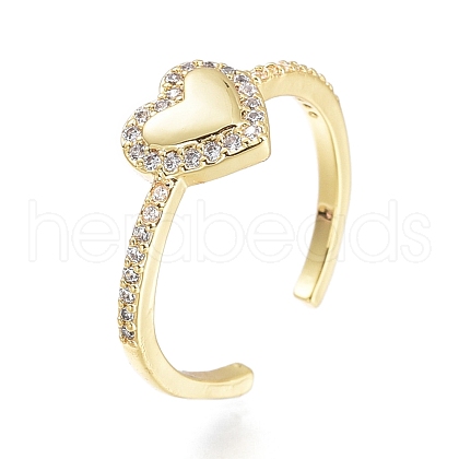 Brass Micro Pave Clear Cubic Zirconia Cuff Rings RJEW-I073-04G-1