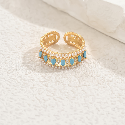 Bohemian Style Brass Micro Pave Cubic Zirconia Adjustable Cuff Rings for Women EM2078-1