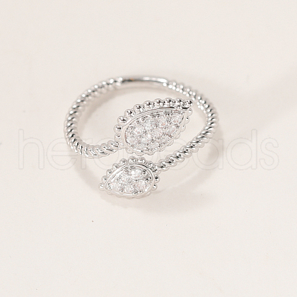 Teardrop Brass Micro Pave Clear Cubic Zirconia Cuff Rings for Women TW6917-1-1