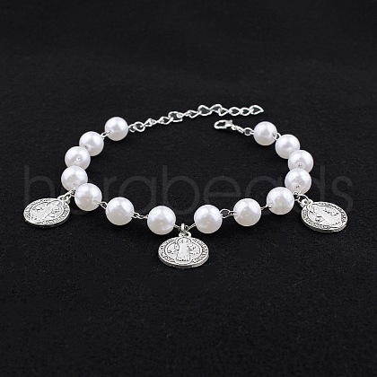 Vintage Stainless Steel Flat Rouud with St. Benedict Charm Bracelets RY1867-1