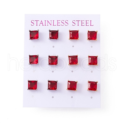 6 Pairs Tiny Cubic Zirconia Square Stud Earrings EJEW-G291-01C-M-1