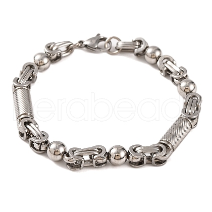 Tarnish Resistant 201 Stainless Steel Round Ball Byzantine Chain Bracelets BJEW-B078-78P-1