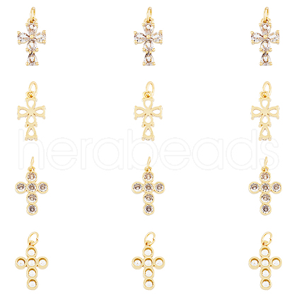 HOBBIESAY 12Pcs 2 Style Rack Plating Brass Micro Pave Clear Cubic Zirconia Pendants ZIRC-HY0001-02-1