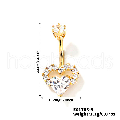 Heart Brass Rhinestone Belly Rings Curved Barbell OZ3962-5-1