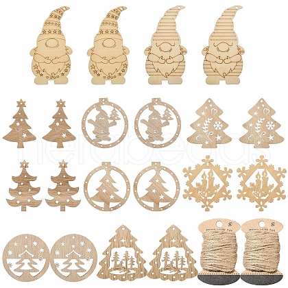 20Pcs 10 Styles Christmas Theme Undyed Wood Big Pendants WOOD-YW0001-25-1