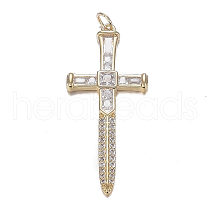 Brass Micro Clear Cubic Zirconia Pendants ZIRC-F120-038G-1
