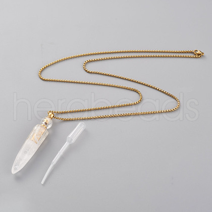 Natural Quartz Crystal Openable Perfume Bottle Pendant Necklaces NJEW-H216-05G-1