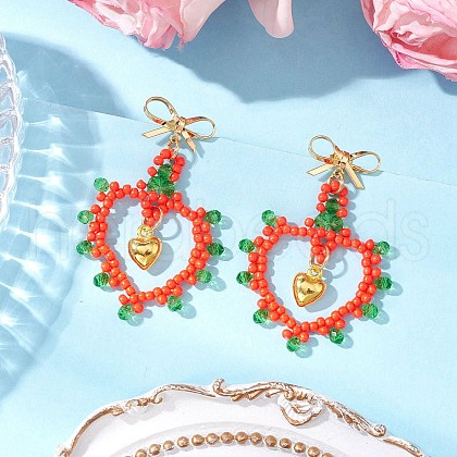 Glass Seed Beads Dangle Stud Earrings EJEW-MZ00396-03-1