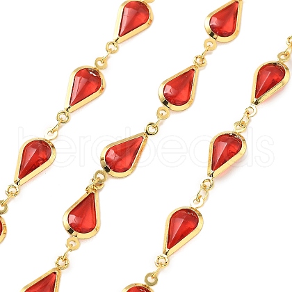 Brass Glass Teardrop Link Chains CHC-R001-04G-03-1