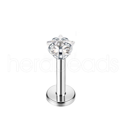 Stainless Steel Clear Cubic Zirconia Threadless Labret Stud WGC142D-08-1