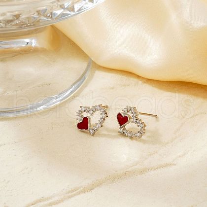 Exquisite Hollow Heart Brass Stud Earrings QC9695-1-1