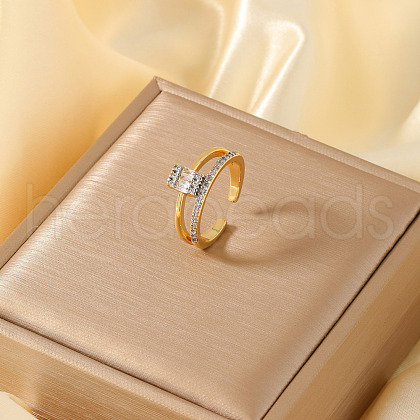 Brass Micro Pave Clear Cubic Zirconia Cuff Rings RC6141-3-1