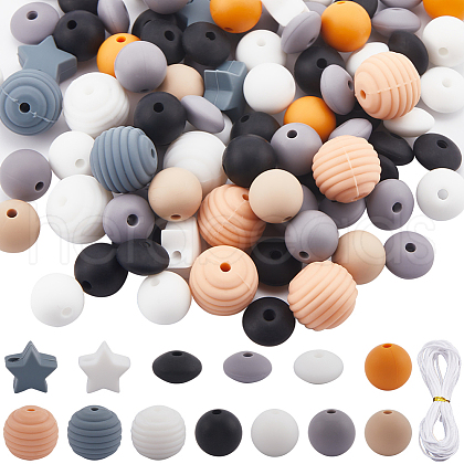 SUNNYCLUE 7Pcs 7 Colors Round with Nylon Thread Food Grade Eco-Friendly Silicone Beads DIY-SC0025-32-1