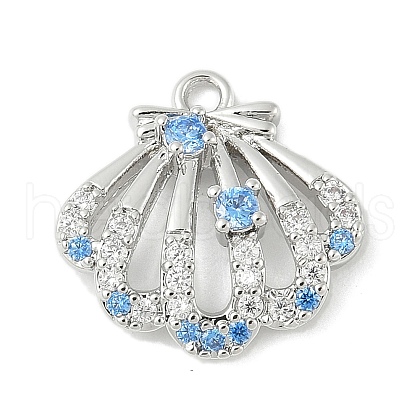 Brass Pave Light Sky Blue and Clear Cubic Zirconia Sea Animal Connector Charms KK-M326-07A-P-1