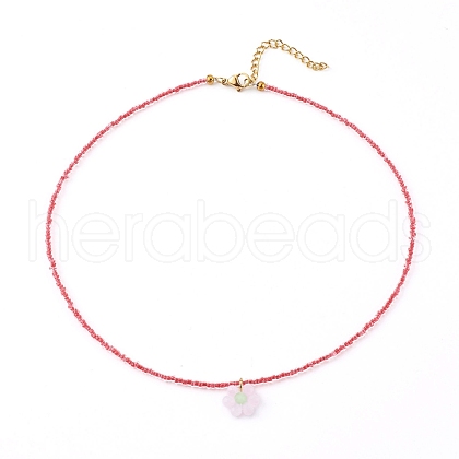 Glass Seed Beads Pendant Necklaces NJEW-JN03338-03-1