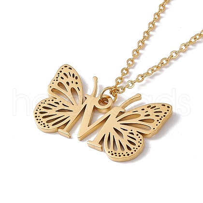 Initial Letter with Butterfly Pendant Necklace NJEW-C026-01G-M-1