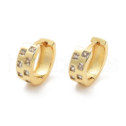 Square Pattern Rack Plating Brass Clear Cubic Zirconia Hoop Earrings for Women EJEW-G409-02G-1