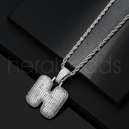 Brass Micro Pave Clear Cubic Zirconia Chunky Initial Pendant Necklaces WG24EA8-08-1