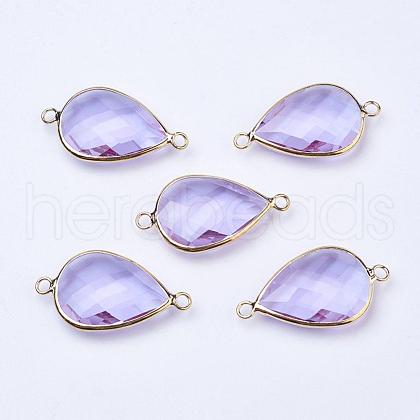 Golden Tone Brass Glass Teardrop Links connectors GLAA-J010A-HF02-G-1