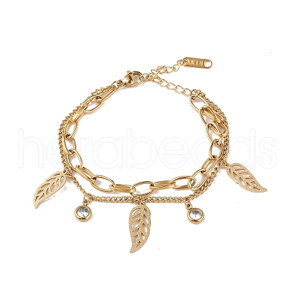 Ion Plating(IP) 304 Stainless Steel Double Layer Multi-strand Bracelet BJEW-G669-05G-1