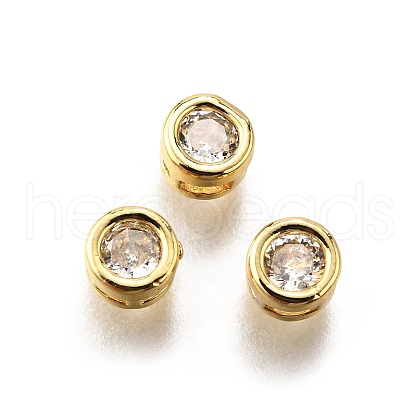 Flat Round Brass Micro Pave Clear Cubic Zirconia Slede Charms KK-C106-11G-1