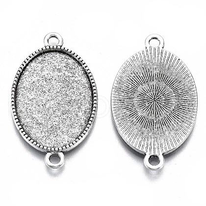 Tibetan Style Oval Alloy Cabochon Connector Settings TIBE-Q038-002B-AS-RS-1