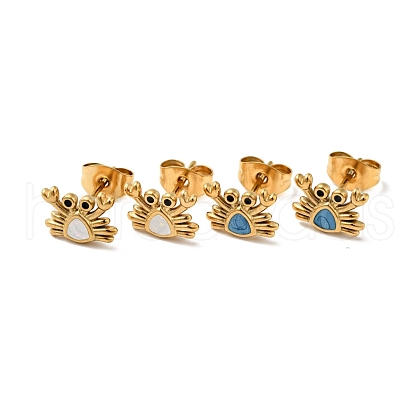 Enamel Crab Stud Earrings with 316 Surgical Stainless Steel Pins EJEW-A081-01G-1