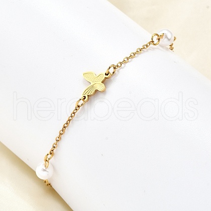 304 Stainless Steel Butterfly Link Bracelets BJEW-C098-01C-G-1
