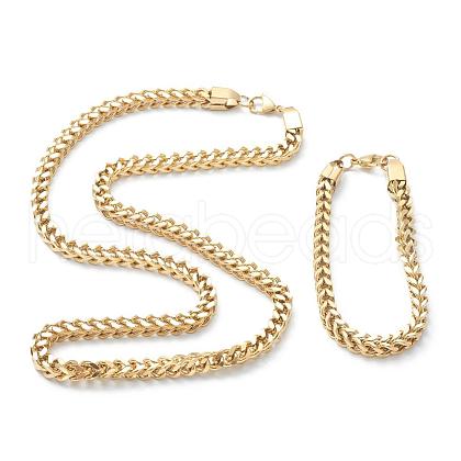 Ion Plating(IP) 304 Stainless Steel Wheat Chain Bracelets & Necklaces Jewelry Sets SJEW-B019-04D-G-1